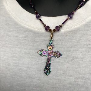 Men’s/Unisex Crystal Iridescent Cross Necklace ✝️
